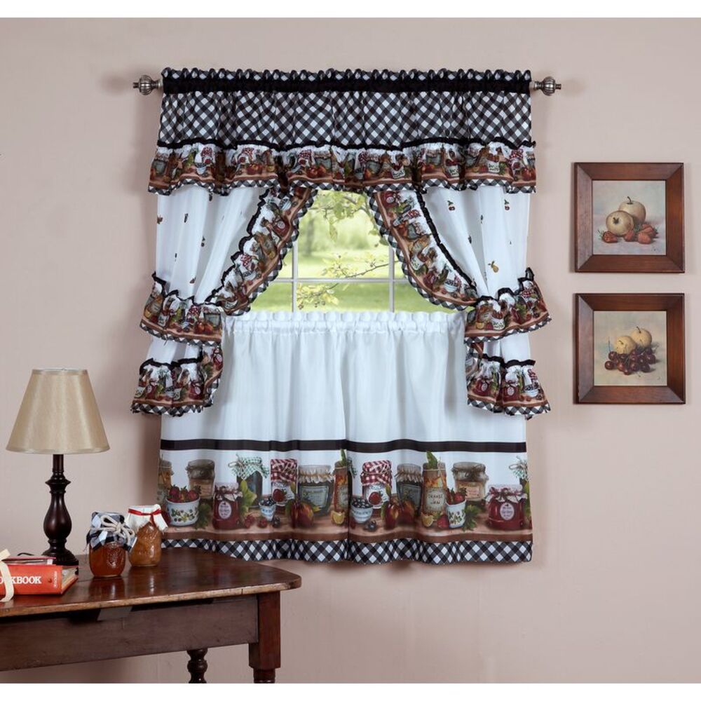 Woven Trends 5-Pieces Window Kitchen Curtain Set, 57W x 24L Inches Tier Panels
